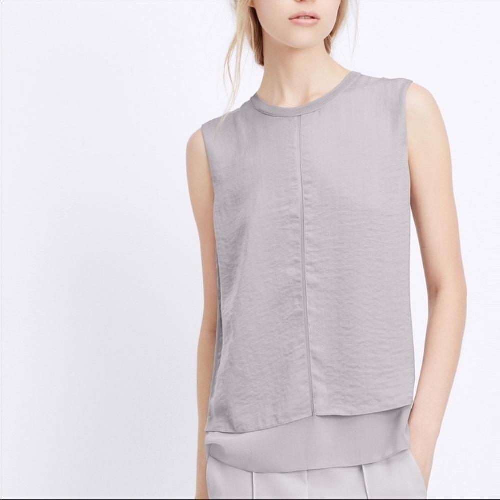 Vince silk combo sleeveless layered top